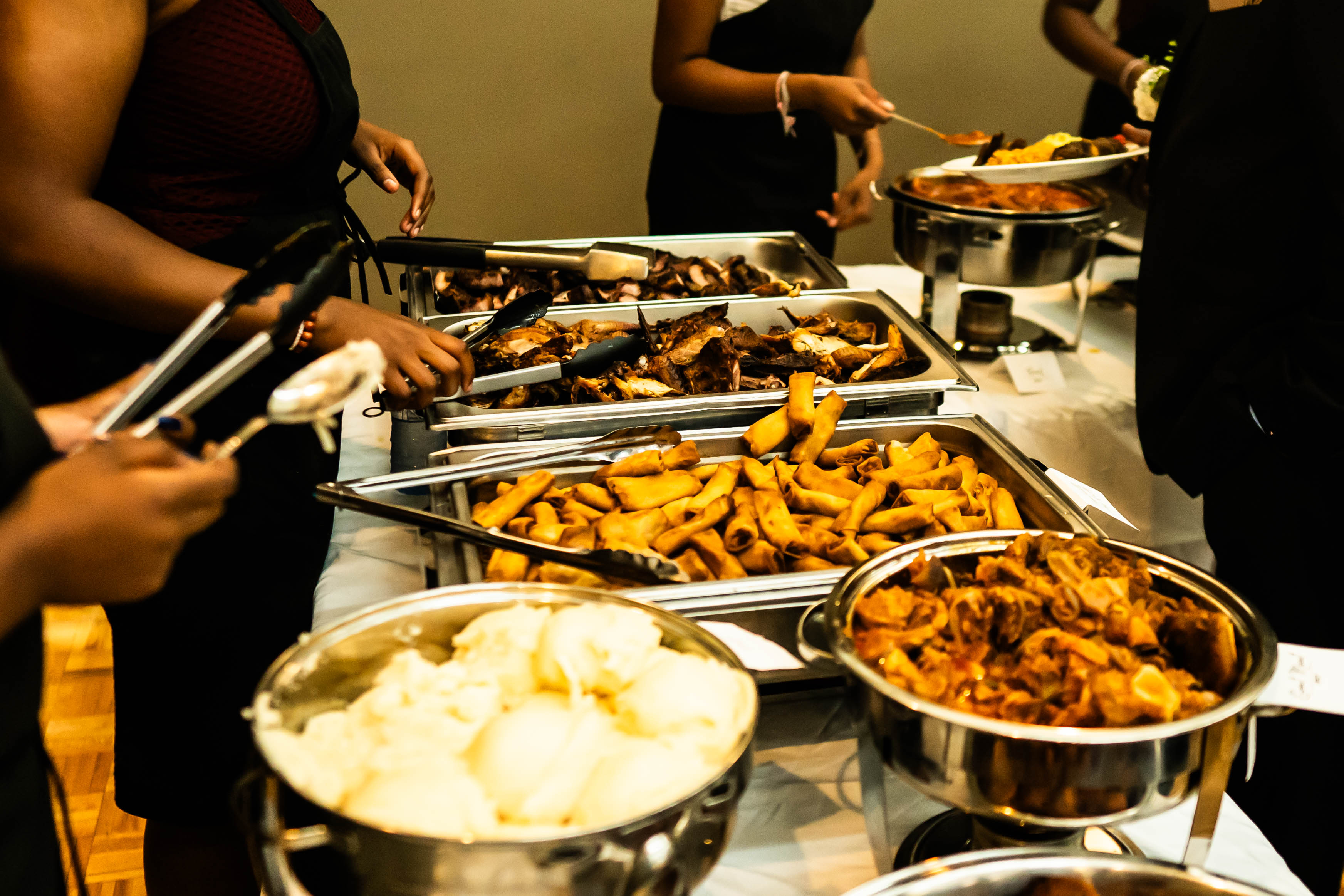 Chafing dishes with African dishes